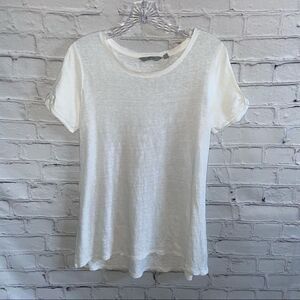 Athleta zephyr white twist sleeve 100% linen T shirt Size XS